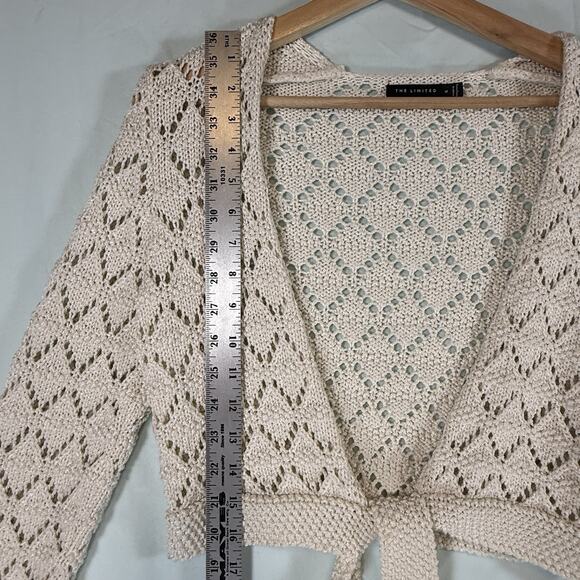 VTG 2005 Y2K The Limited White Crochet Tie Front Cardigan MEDIUM Cream Whimsy - Picture 9 of 13